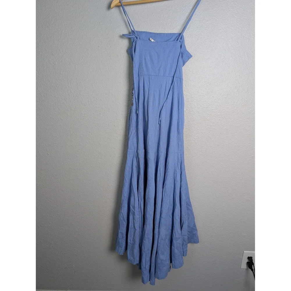 Free People Dress Womens S Blue Long Wrap Dress Strappy Square Neck Cotton - Picture 11 of 11